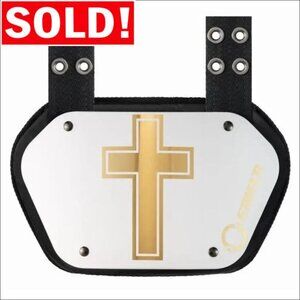 O Shield Football Back Plate, Golden Chrome Cross /White-Lower Back Pad (Youth)